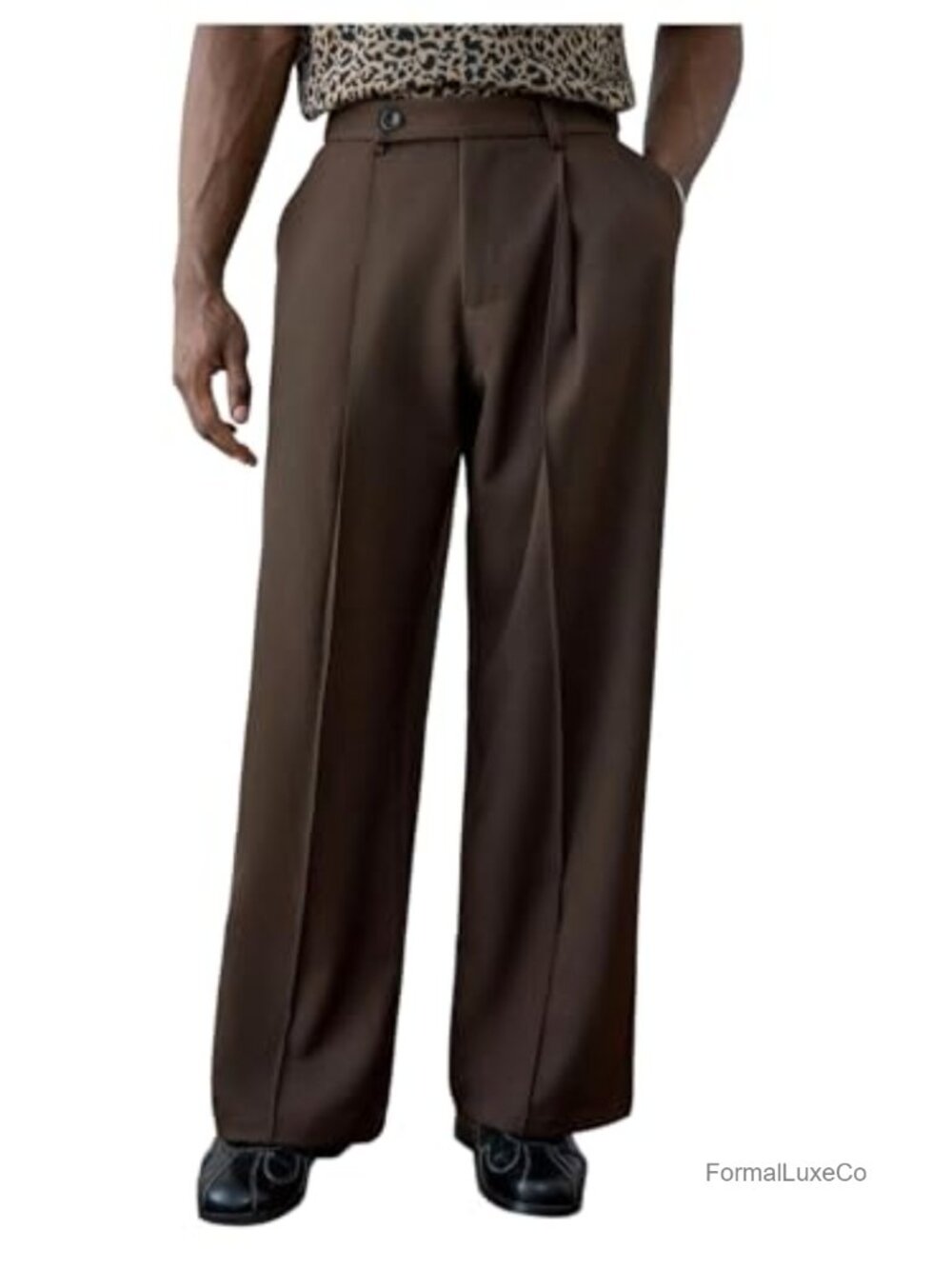 Mens Baggy Dress Pants Pleated High Waisted Wide Leg Slacks